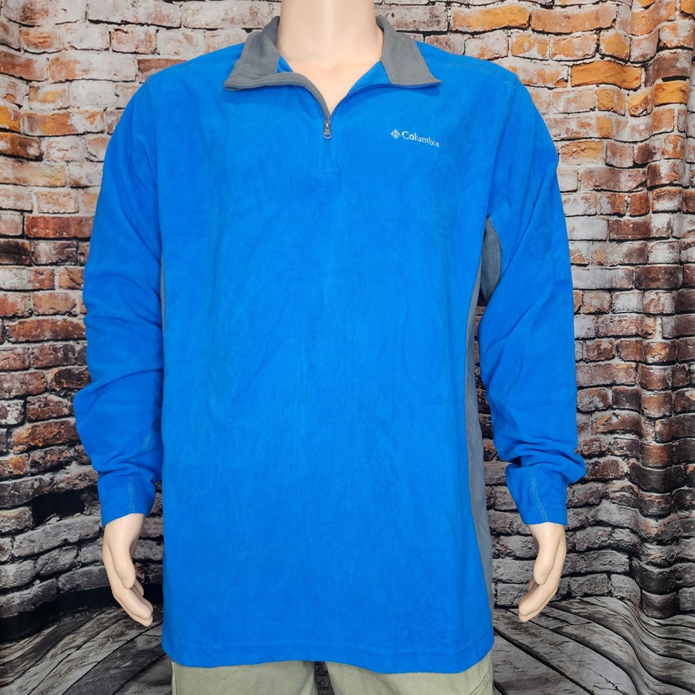 Columbia Mens XXL Blue Grey Microfleece Half Zip Pullover Sweater AM6558